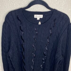 NWT Marled Black Cable Knit Sweater with Beads Size XL